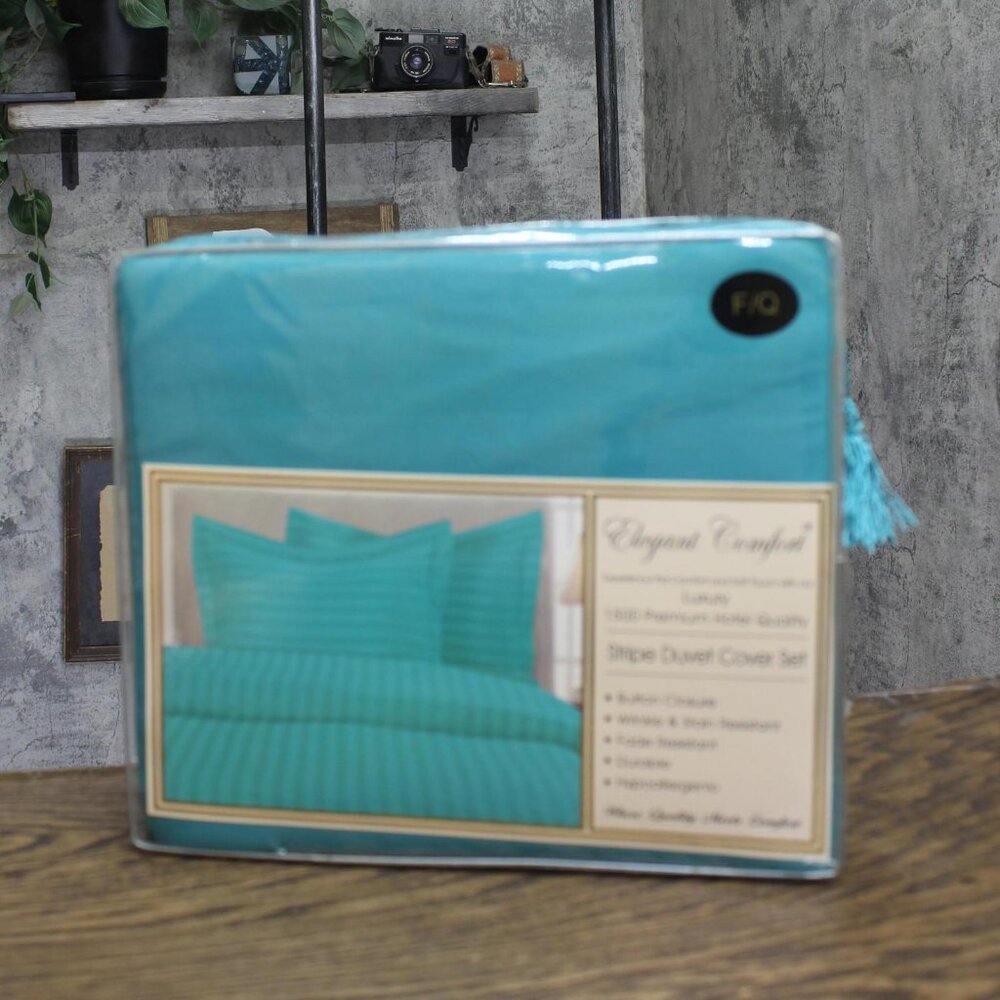 NWT Elegant Comfort 3-Pc Duvet Cover Set Aqua Blue Green Full / Queen - Picture 2 of 3